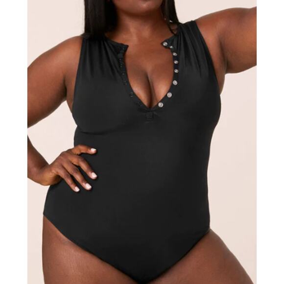 NWT Andie Women's The Malibu One Piece Snap Front Swimsuit Smooth Black Size 3XL - Picture 2 of 11